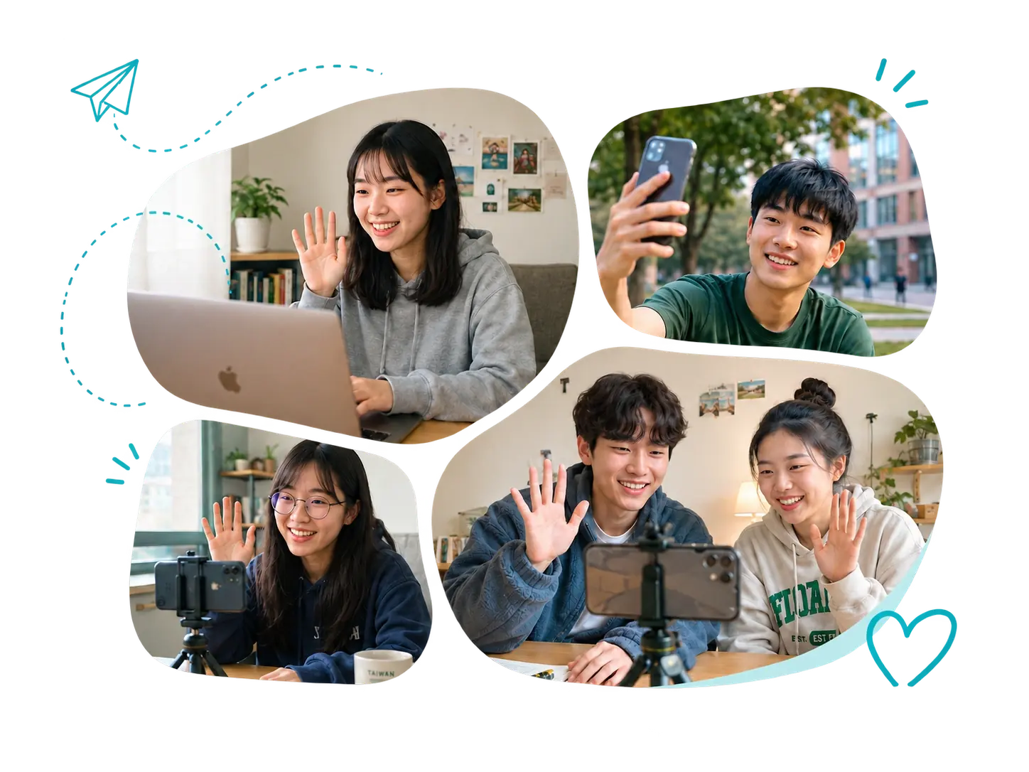 Examples of volunteers recording short video introductions using a laptop and phone.